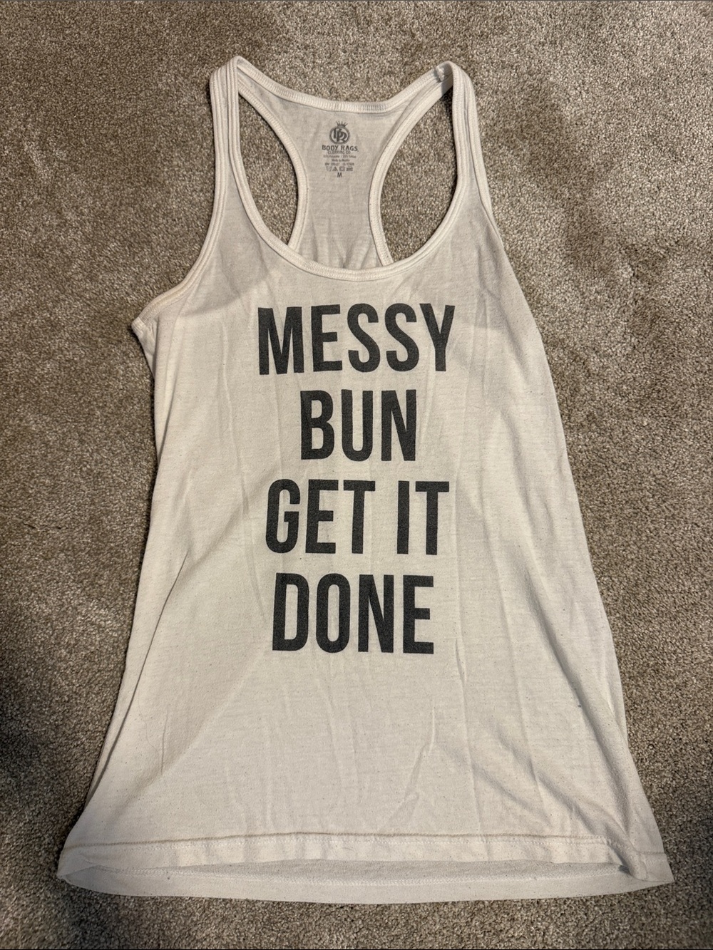 Graphic Racerback Tank - White "Messy Bun Get It Done"